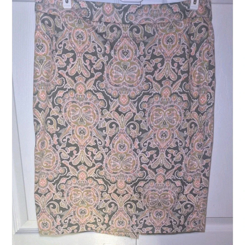 J. Crew Women's Paisley Pencil Skirt Size 8 Green/Gold Boho Chic
